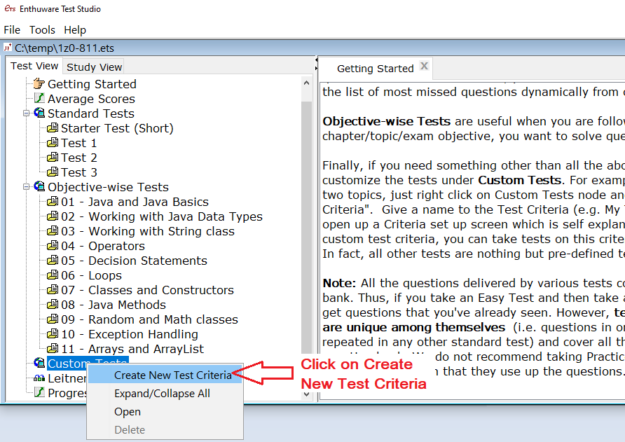 Select Create a test criteria